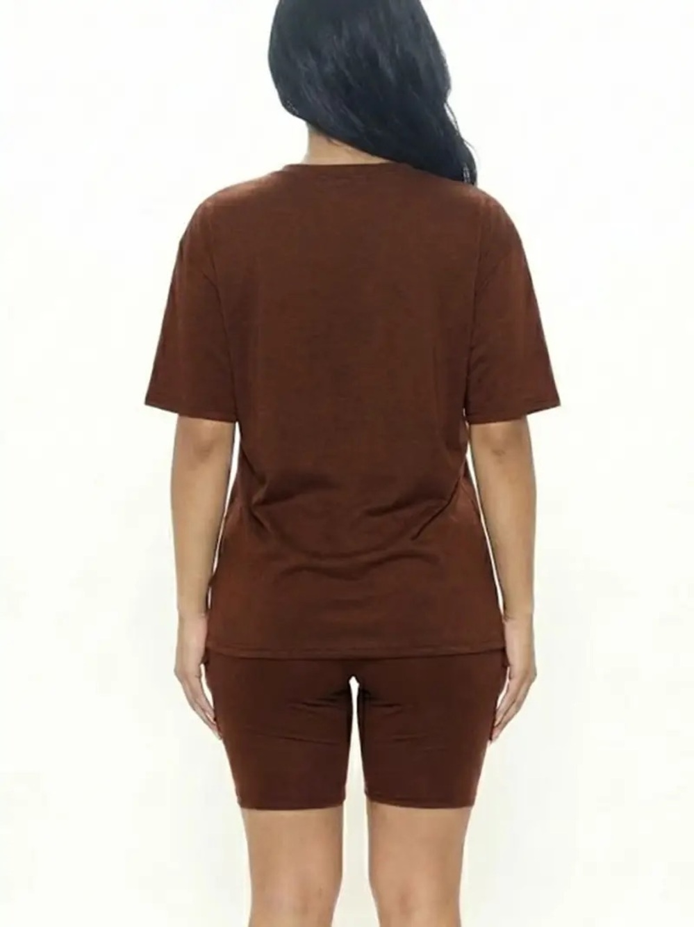 Basic Short Sleeve Top & Biker Short Set — Chocolate Brown - Picture 3 of 4